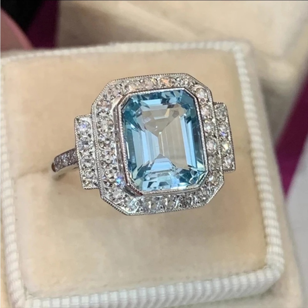 925 STERLING SILVER  SQUARE CUT BLUE TOPAZ RING